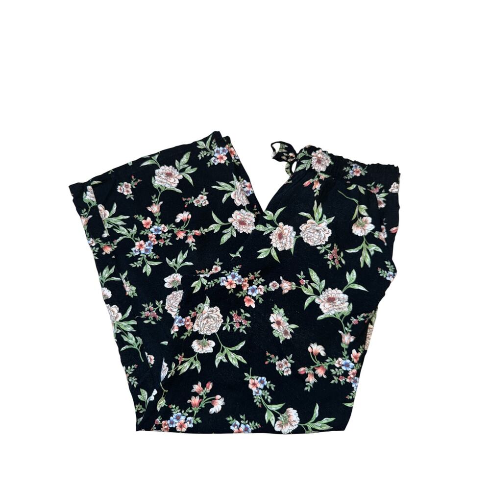Joe B Floral Wide Leg Pants | Black Boho Lounge Crop | Size Large